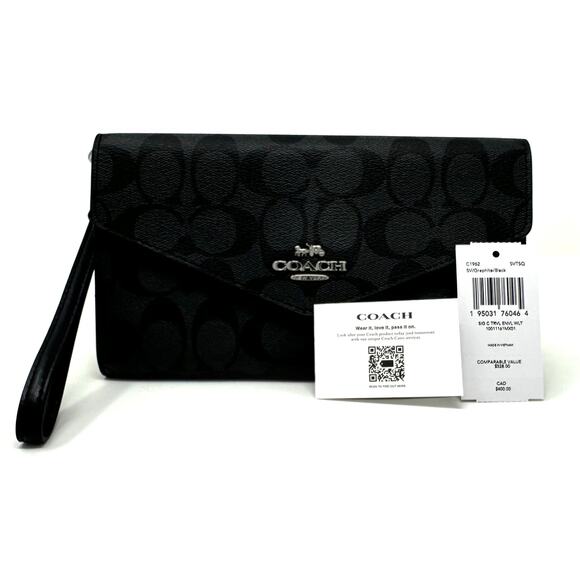 Coach Travel Envelope Wallet In Signature Canvas Graphite Black C1962 - Picture 7 of 11